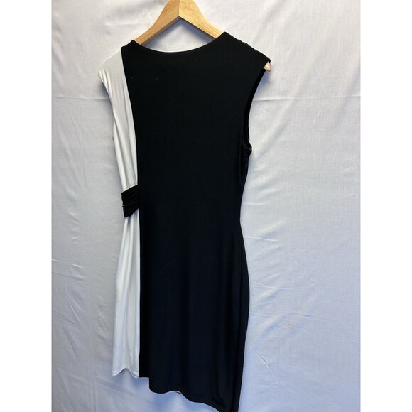 LRL Ruched Sleeveless Sheath Dress Black White Cruella Faux Wrap  Women’s 10P - Picture 8 of 8